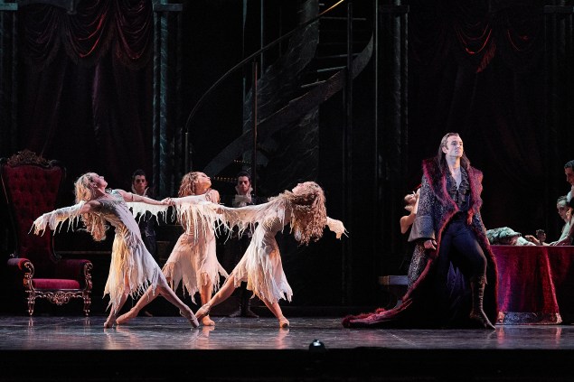 Matthew Lehmann as Dracula with his Vampire Brides (Alexa Tuzil, Kymberleigh Cowley and Sarah Hepburn). Photo by Jon Green.jpg